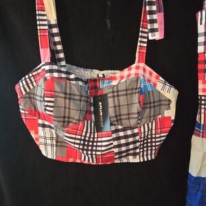 X Plus Wear Colorful Patchwork Crop Top And Long Skirt Set